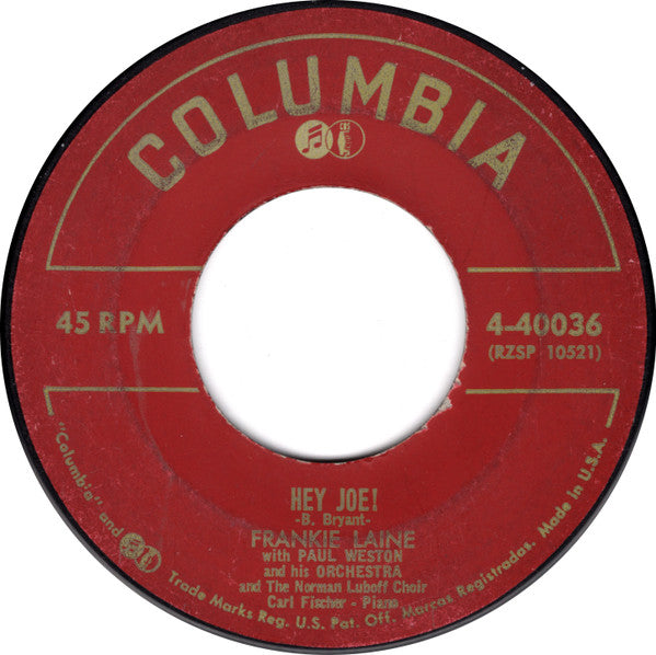 Frankie Laine With Paul Weston And His Orchestra And Norman Luboff Choir â€“ Hey Joe!